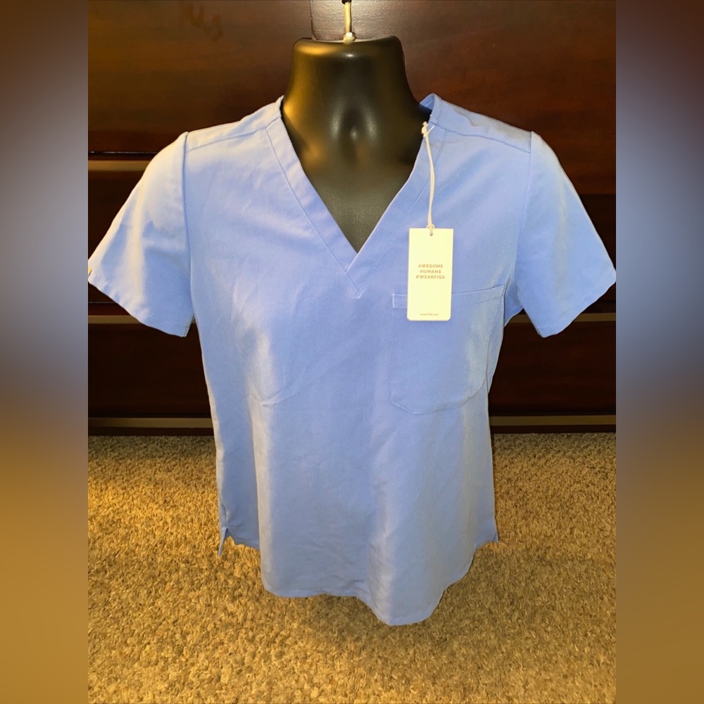 FIGS Casma Scrub Top Womens Size Small Blue 3 Pocket Uniform Medical Dental